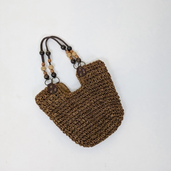 Woven Beach Bag Shoulder Hobo Big Slouchy Wicker Straw Beaded Braided Y2K - Picture 6 of 6